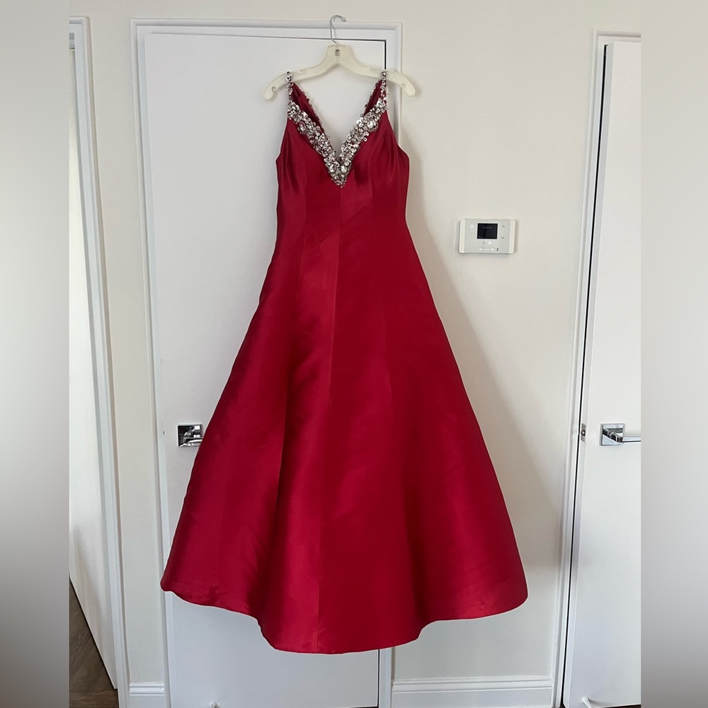Elegant Red Gown with Silver Embellishments Vintage